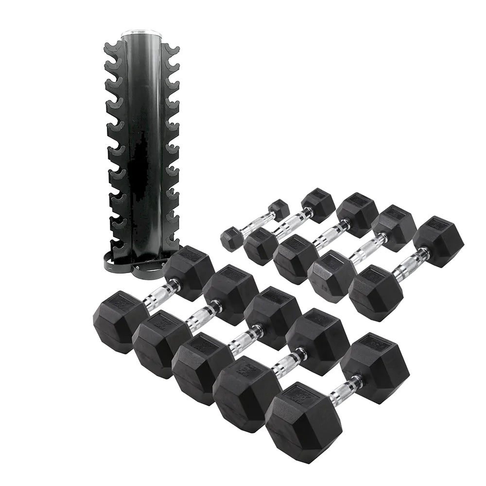 Bodytrading Rubber Coated Hex Dumbbells Set with rack HEXDU SETREK Bodytrading