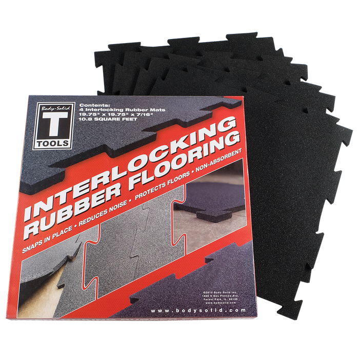 Body-Solid Tools Interlocking Rubber Flooring (Black) RFBST4PB